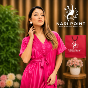 6 Part Magenta Color Premium Satin Nighty for Women | Soft & Elegant Nightwear