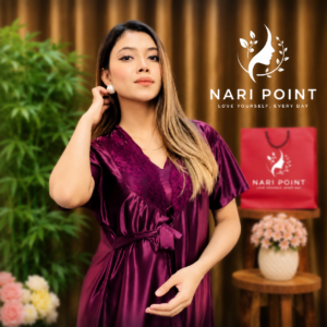 6 Part Burgundy Color Premium Satin Nighty for Women | Soft & Elegant Nightwear
