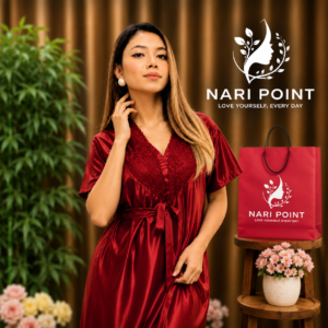 6 Part Maroon Color Premium Satin Nighty for Women | Soft & Elegant Nightwear