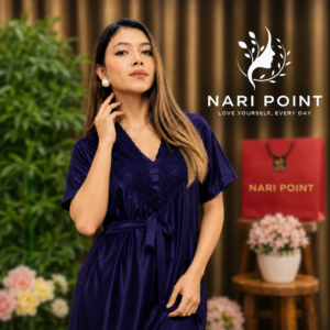 6 Part Royal Blue Color Premium Satin Nighty for Women | Soft & Elegant Nightwear