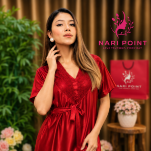 6 Part Red Color Premium Satin Nighty for Women | Soft & Elegant Nightwear
